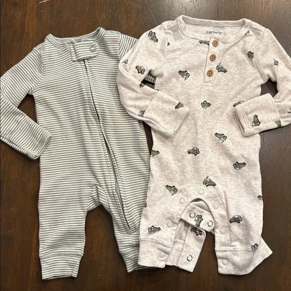 Boys Carters Rompers Green & Gray